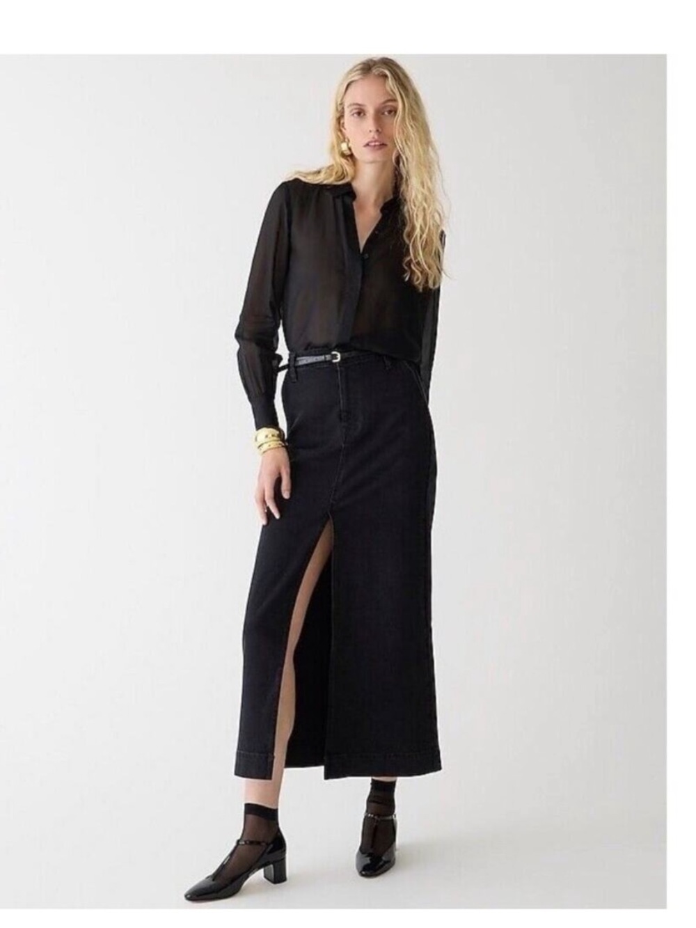 J Crew Denim maxi denim skirt black Size 26 NWT Chic 90s Minimalist Preppy boho